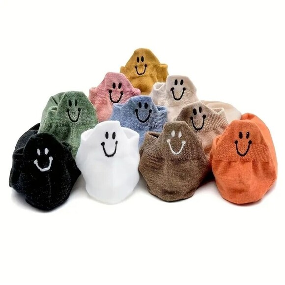 10 Pairs smiley face socks ankle socks solid multipack one size - Picture 2 of 6